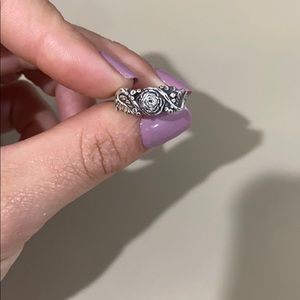 Detailed Carved Rose Flower Sterling Silver Ring